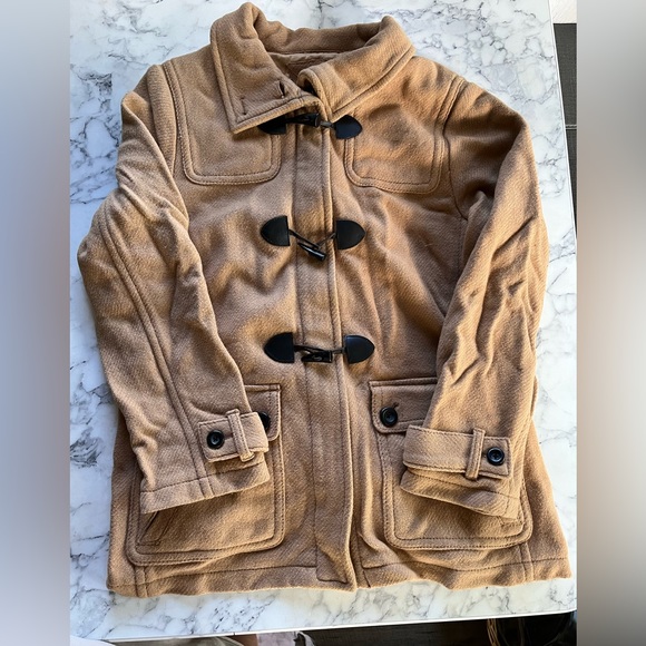 Vintage wool peat coat Jacket tan Camel warm winter weather outer layer hood - Picture 2 of 9